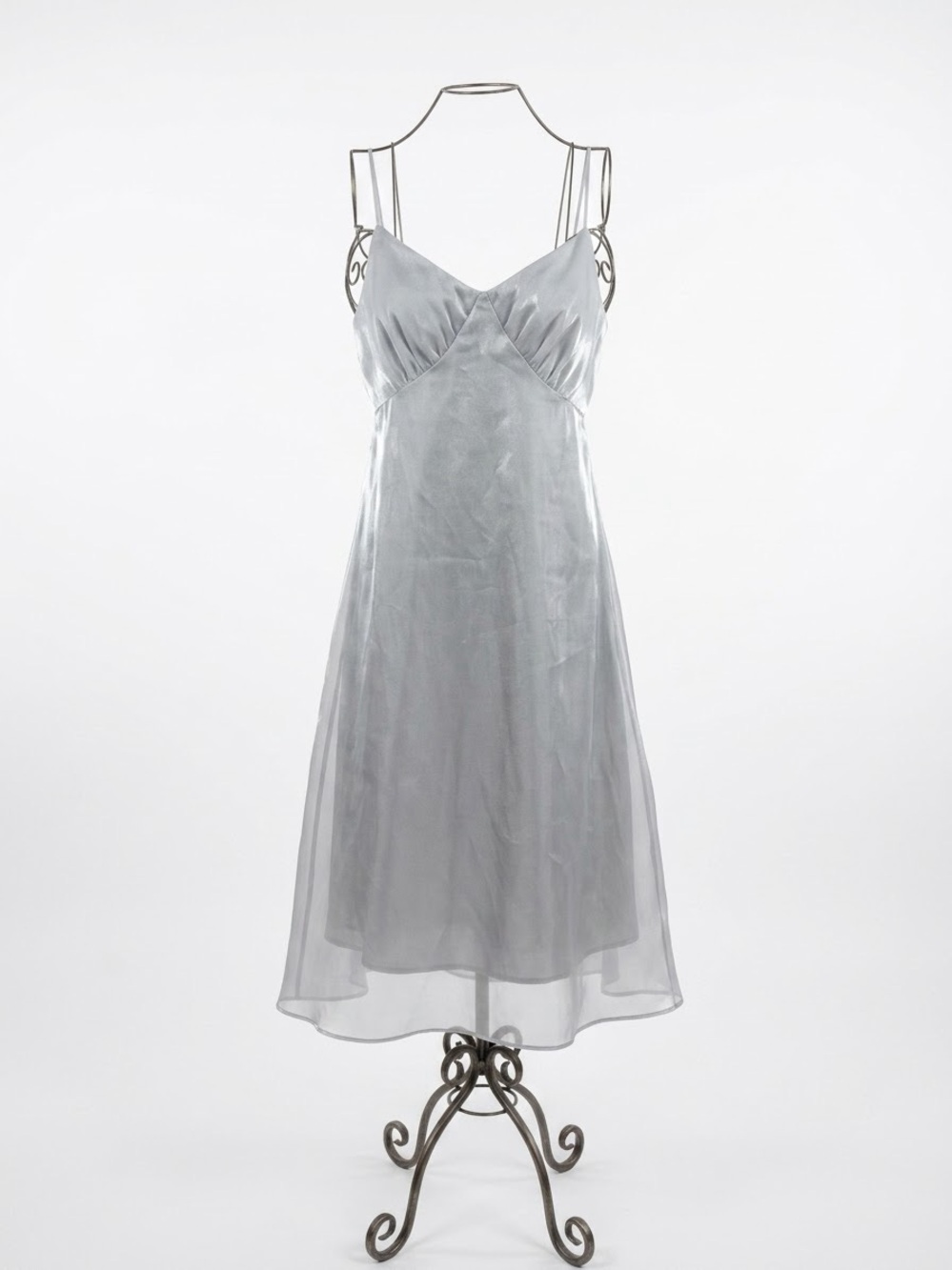 Silver Satin Slip Dress with Delicate Straps - Women's Chemise